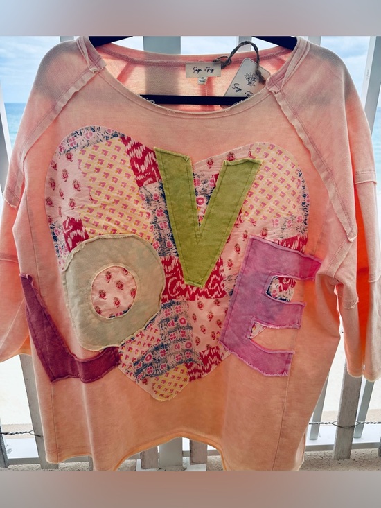 Sage & Fig Tops - SAGE & FIG Pastel pinkish LOVE patch work top